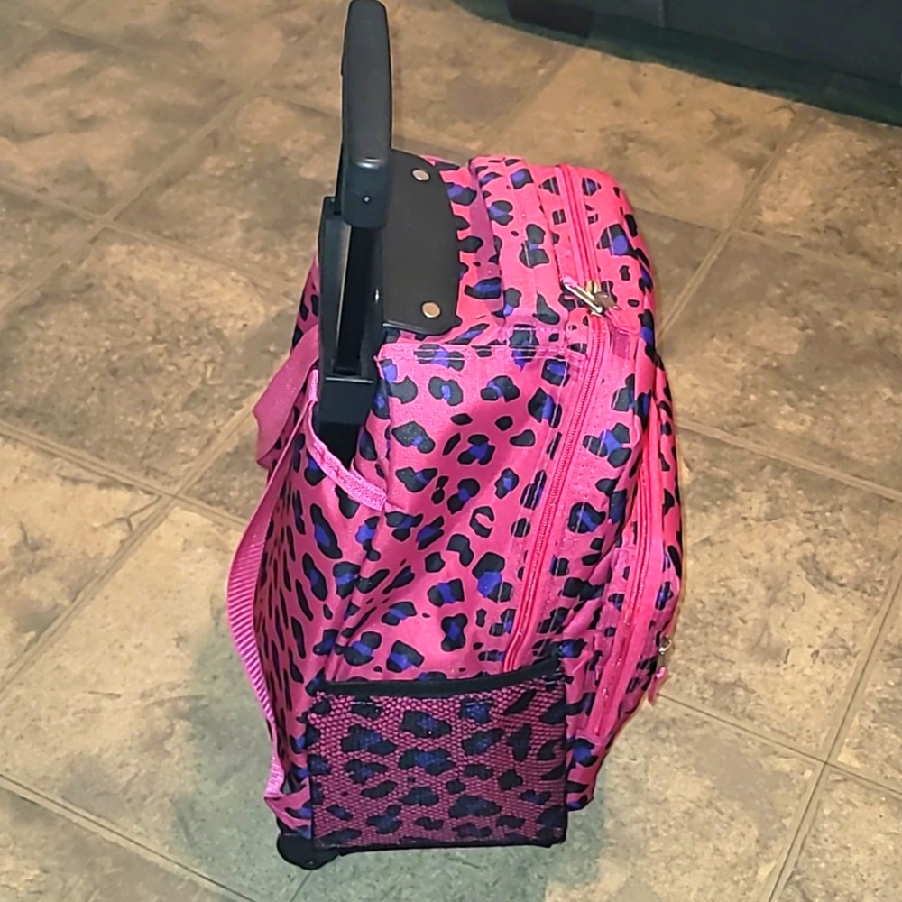 Pink Leopard Print Rolling Backpack - Picture 10 of 14